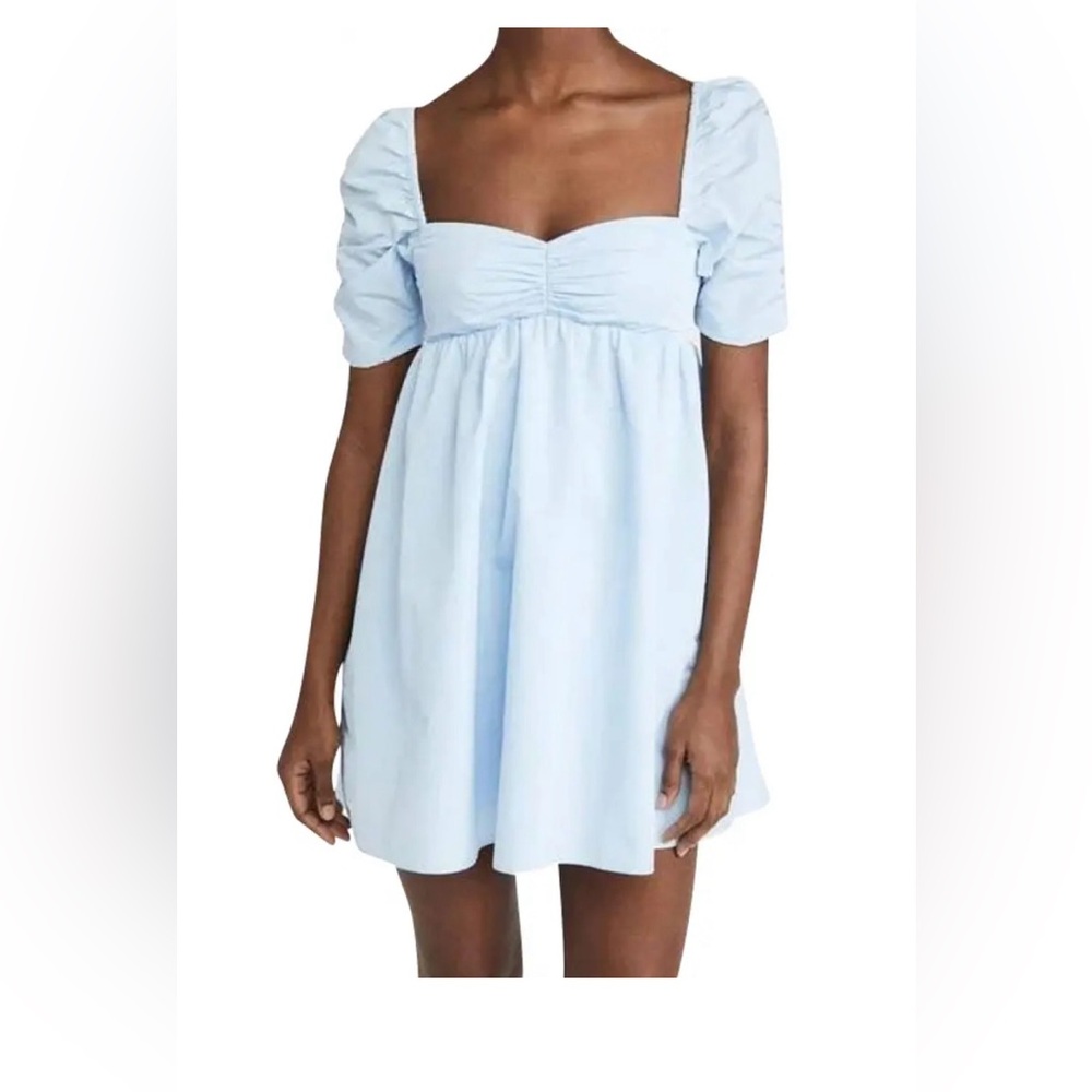 NWT- Amanda Uprichard Ariana Blue Puff Sleeve Mini Babydoll A-line Dress Sz M - Picture 2 of 14